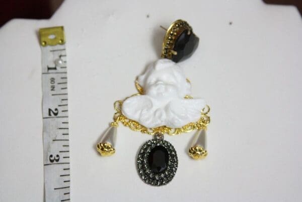 SOLD! 3881 Runway Fall 2018 White Cherubs Black Crystal EarringsStuds - Image 7