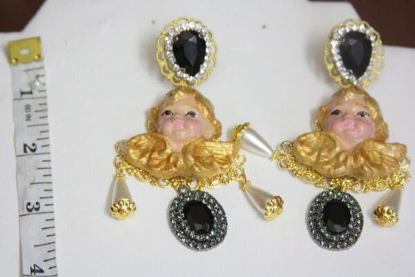 SOLD! 3882 Runway Fall 2018 Vivid Cherubs Black Crystal EarringsStuds - Image 8