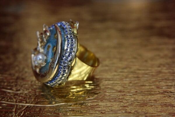SOLD! 3895 Massive Genuine Agate Moon Metal Adjustable Cocktail Ring - Image 3