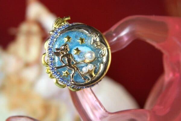 SOLD! 3895 Massive Genuine Agate Moon Metal Adjustable Cocktail Ring