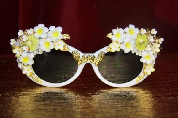 SOLD! 3906 Baroque Embellished Hand Painted Lemon Fruit Sicilian Sunglasses