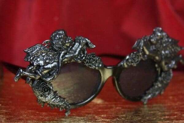SOLD! 3915 Baroque Black Faced Cherubs Angels Embellished Sunglasses - Image 3