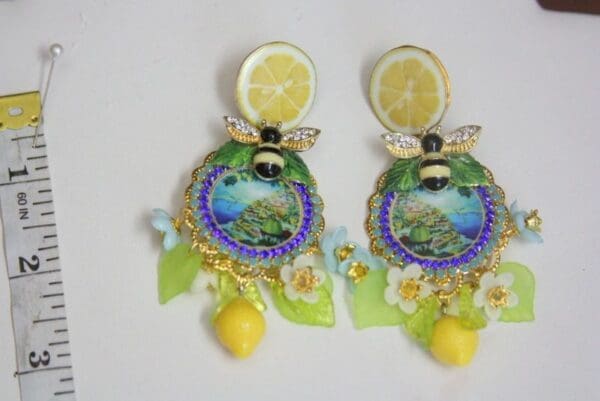 SOLD! 3924 Baroque Italian Tile Taormina Lemon Enamel Bee Fruit Hand Painted Crystal Studs - Image 6