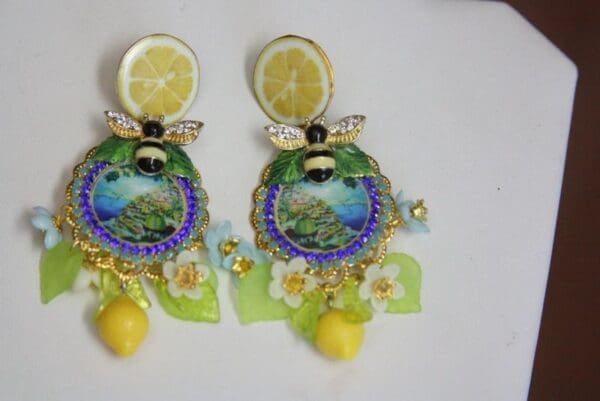 SOLD! 3924 Baroque Italian Tile Taormina Lemon Enamel Bee Fruit Hand Painted Crystal Studs - Image 7