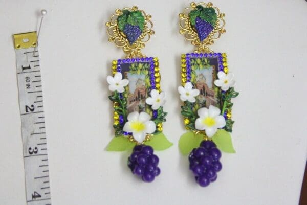 SOLD! 3925 Baroque Italian Tile Taormina Grapes Hand Painted Crystal Studs - Image 3