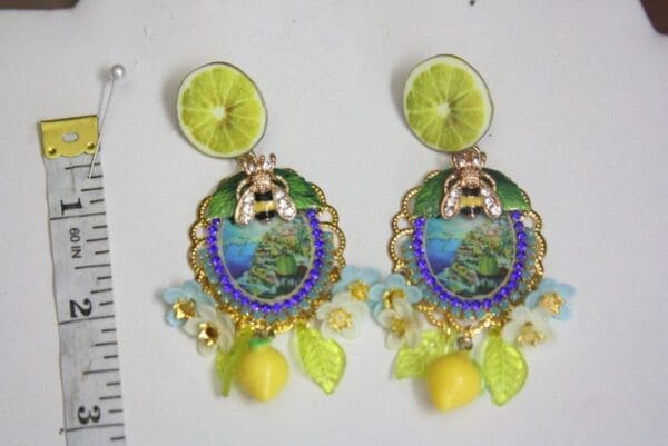SOLD! 3926 Baroque Italian Tile Taormina Lemon Enamel Bee Fruit Hand Painted Crystal Studs - Image 4