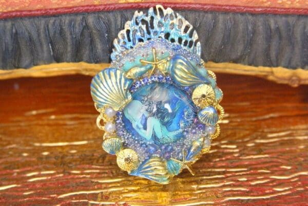SOLD! 3929 Victorian Mermaid Cameo Adjustable Cocktail Huge Ring - Image 4