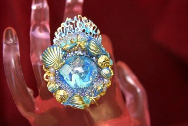 SOLD! 3929 Victorian Mermaid Cameo Adjustable Cocktail Huge Ring - Image 8