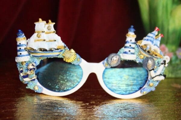 SOLD! 3938 Nautical Hand Painted Ship Embellished Sunglasses - Image 3
