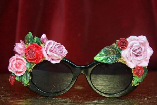 SOLD! 3948 Baroque Vivid Hand Painted Roses Leaf Embellished Sunglasses