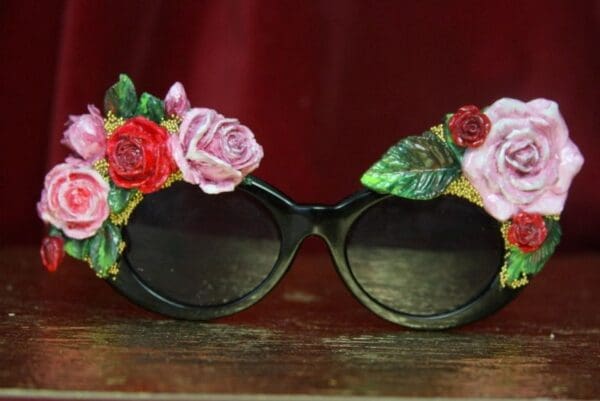SOLD! 3948 Baroque Vivid Hand Painted Roses Leaf Embellished Sunglasses - Image 5