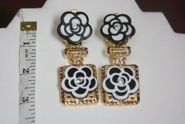 SOLD! 3950 Madam Coco Massive Perfume Bottle Camellia Studs Earrings - Image 5