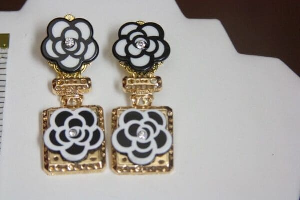 SOLD! 3950 Madam Coco Massive Perfume Bottle Camellia Studs Earrings - Image 6