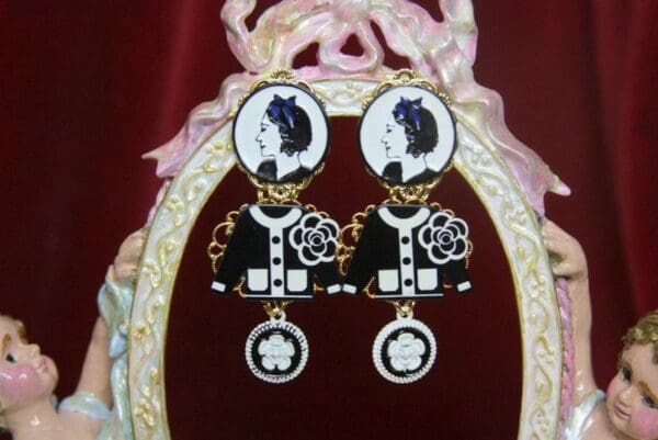 SOLD! 3951 Madam Coco Portrait JAcket Camellia Studs Earrings