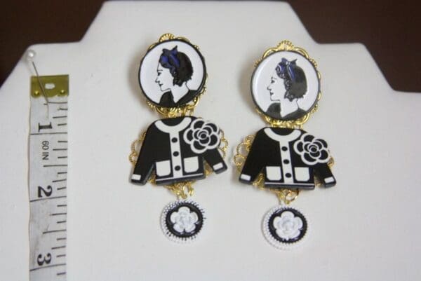 SOLD! 3951 Madam Coco Portrait JAcket Camellia Studs Earrings - Image 5