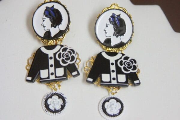 SOLD! 3951 Madam Coco Portrait JAcket Camellia Studs Earrings - Image 6