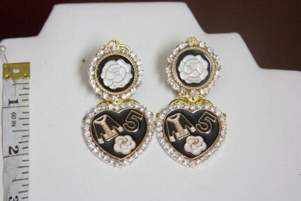 SOLD! 3953 Madam Coco Portrait Number 5 Camellia Heart Studs Earrings - Image 6