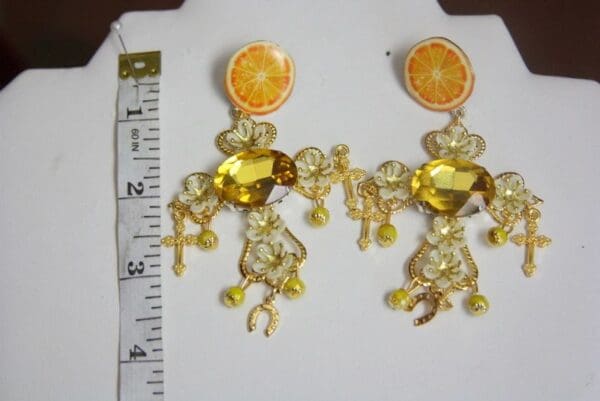 SOLD! 3961 Baroque Runway Orange Flower Cross Crystal Studs Earrings - Image 6