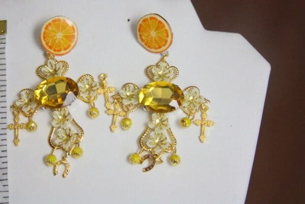 SOLD! 3961 Baroque Runway Orange Flower Cross Crystal Studs Earrings - Image 7