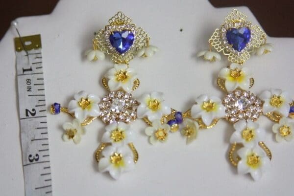 SOLD! 3962 Baroque Runway Lemon Flower Cross Crystal Studs Earrings - Image 6