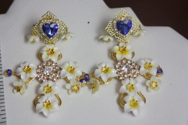 SOLD! 3962 Baroque Runway Lemon Flower Cross Crystal Studs Earrings - Image 7