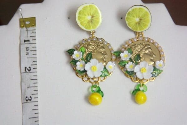 SOLD! 3963 Baroque Runway Lemon Flower Roman Coin Crystal Studs Earrings - Image 6