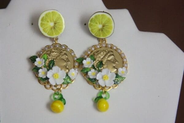 SOLD! 3963 Baroque Runway Lemon Flower Roman Coin Crystal Studs Earrings - Image 7