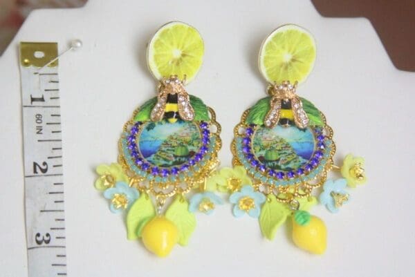 SOLD! 3978 Baroque Italian Tile Taormina Lemon Enamel Bee Fruit Hand Painted Crystal Studs - Image 6