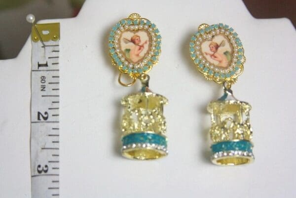 SOLD! 3986 Victorian Carousel Angel Cherub Cameo Studs Earrings - Image 2
