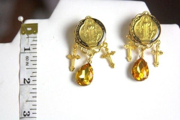 SOLD! 3995 St Benedict Church Crystal Cross Studs Earrings - Image 6