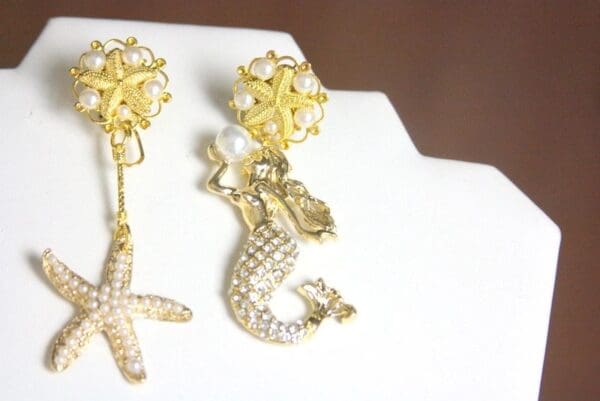 SOLD! 3998 Baroque Irregular Pearl Mermaid Nautical Studs Earrings - Image 7