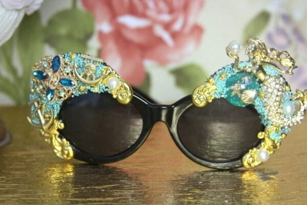 SOLD! 3999 Mermaid Nautical Unusual Embellished Sunglasses - Image 2