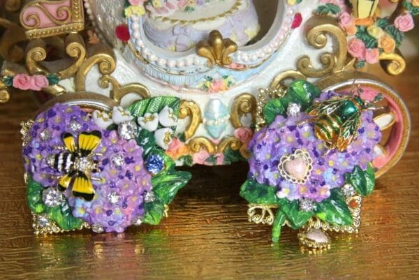 SOLD! 4010 Huge Hand Painted Baroque Hydrangea Enamel Bug Unique Brooch - Image 3