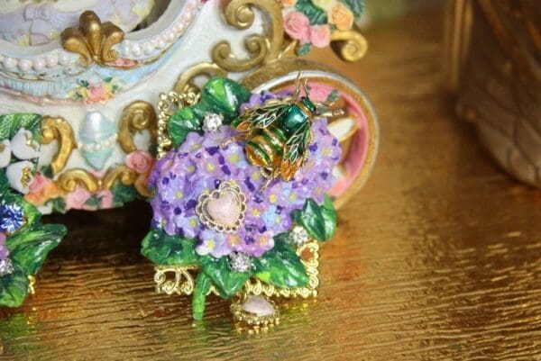 SOLD! 4010 Huge Hand Painted Baroque Hydrangea Enamel Bug Unique Brooch - Image 4