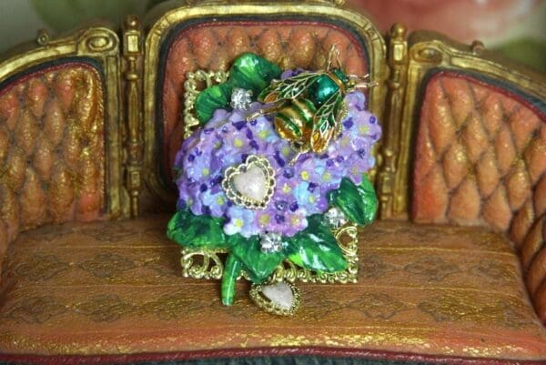 SOLD! 4010 Huge Hand Painted Baroque Hydrangea Enamel Bug Unique Brooch - Image 5