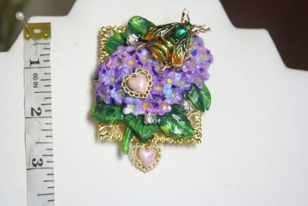 SOLD! 4010 Huge Hand Painted Baroque Hydrangea Enamel Bug Unique Brooch - Image 8