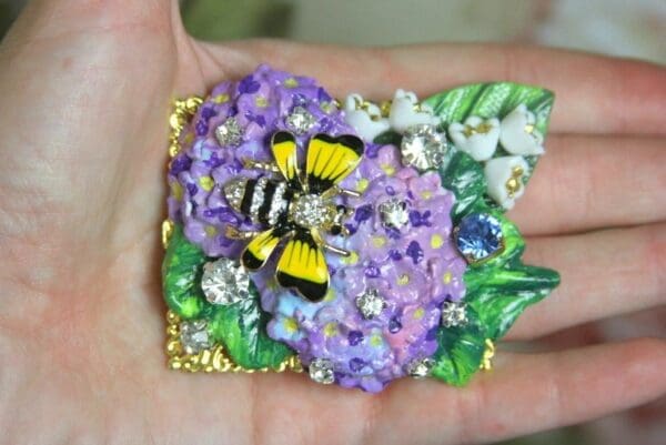 SOLD! 4011 Barrette Baroque Hydrangea Hand Painted Enamel Bee Crystal - Image 5