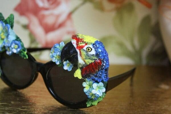 SOLD! 4013 Art Nouveau Hawaii Parrot Flower Embellished Sunglasses - Image 2