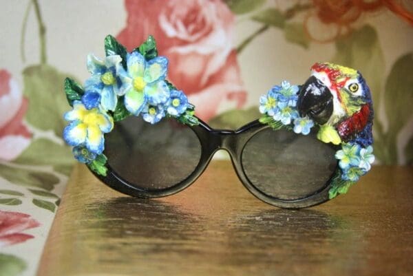 SOLD! 4013 Art Nouveau Hawaii Parrot Flower Embellished Sunglasses - Image 4