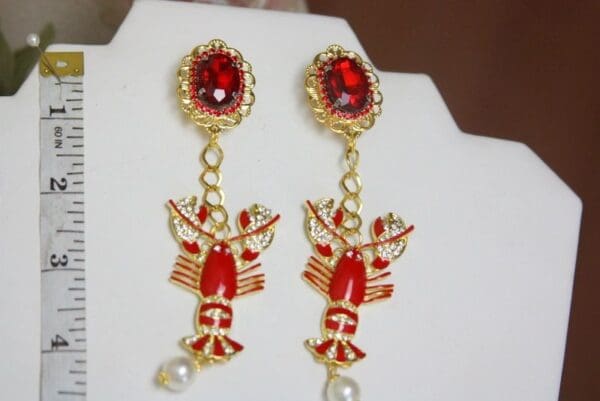 SOLD! 4019 Baroque Lobster Enamel Nautical Marine Ship Studs Earrings - Image 9