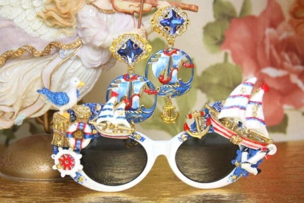 SOLD! 4024 Nautical Hand Painted Ship Seagull Embellished Sunglasses - Image 4