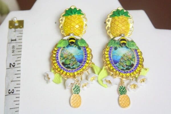 SOLD! 4035 Sicilian Tile Print Taormina Pineapple Studs Earrings - Image 7