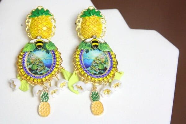 SOLD! 4035 Sicilian Tile Print Taormina Pineapple Studs Earrings - Image 8