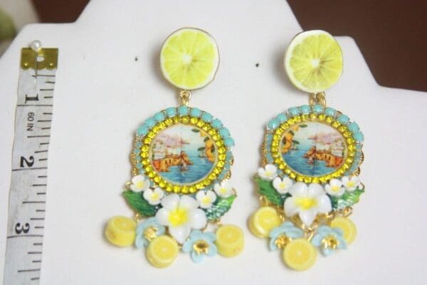 SOLD! 4036 Sicilian Tile Print Palermo Lemon Fruit Studs Earrings - Image 7