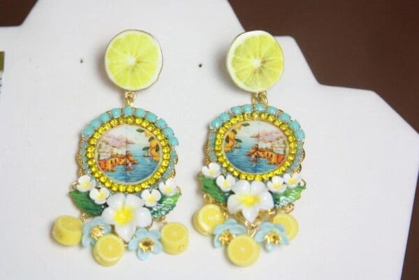 SOLD! 4036 Sicilian Tile Print Palermo Lemon Fruit Studs Earrings - Image 8