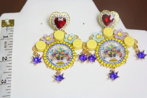 SOLD! 4037 Sicilian Vase Tile Print Lemon Fruit Studs Earrings - Image 6