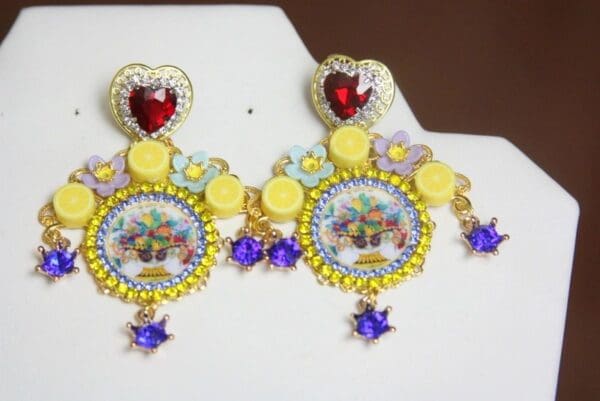 SOLD! 4037 Sicilian Vase Tile Print Lemon Fruit Studs Earrings - Image 7
