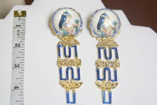 SOLD! 4038 Egyptian Revival Cleopatra Long Studs Earrings - Image 7