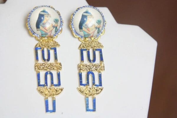 SOLD! 4038 Egyptian Revival Cleopatra Long Studs Earrings - Image 8