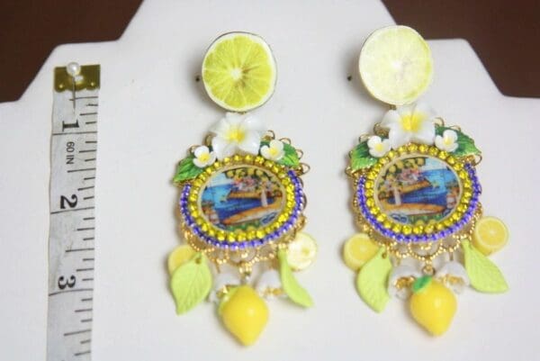 SOLD! 4040 Sicilian Tile Print Sicily Lemon Fruit Studs Earrings - Image 6